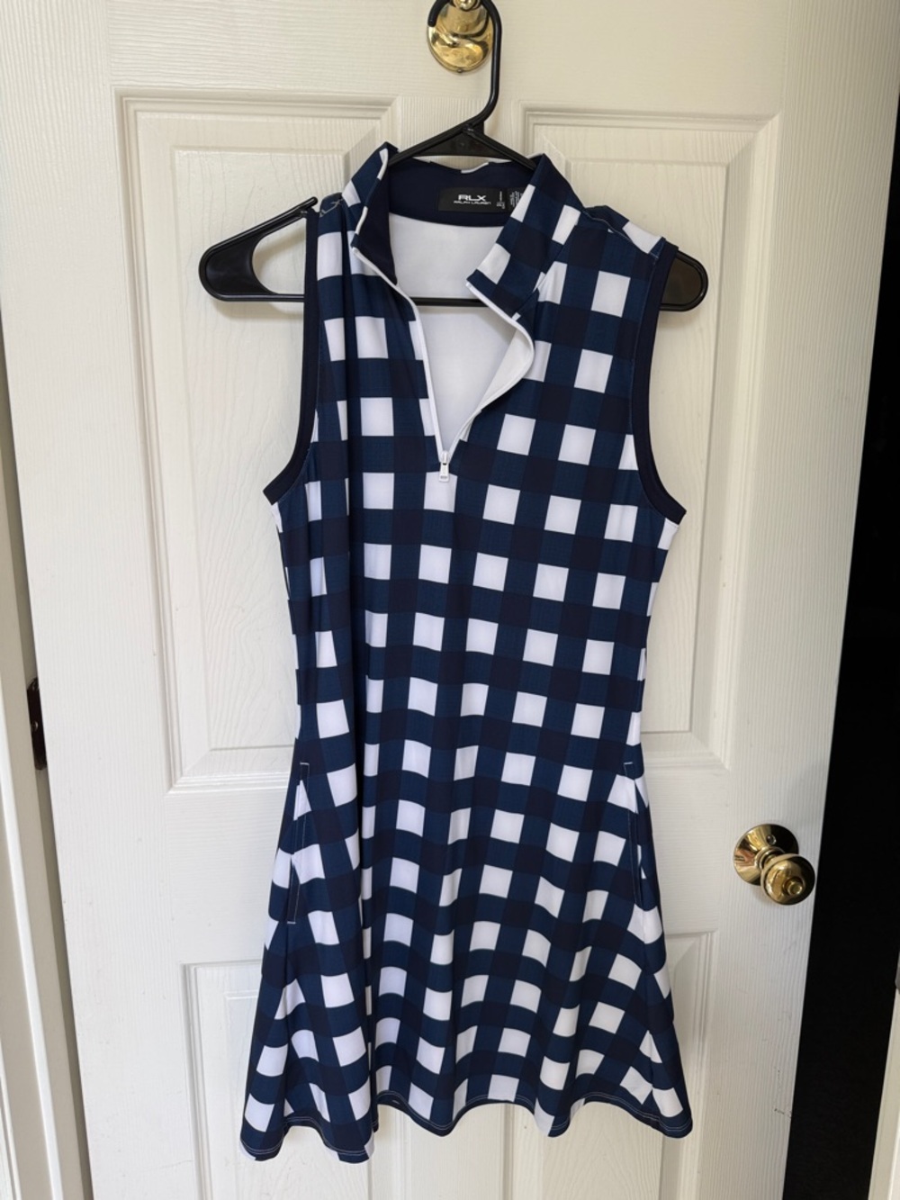 RLX Ralph Lauren Navy and White Checkered Sleeveless Mini Dress